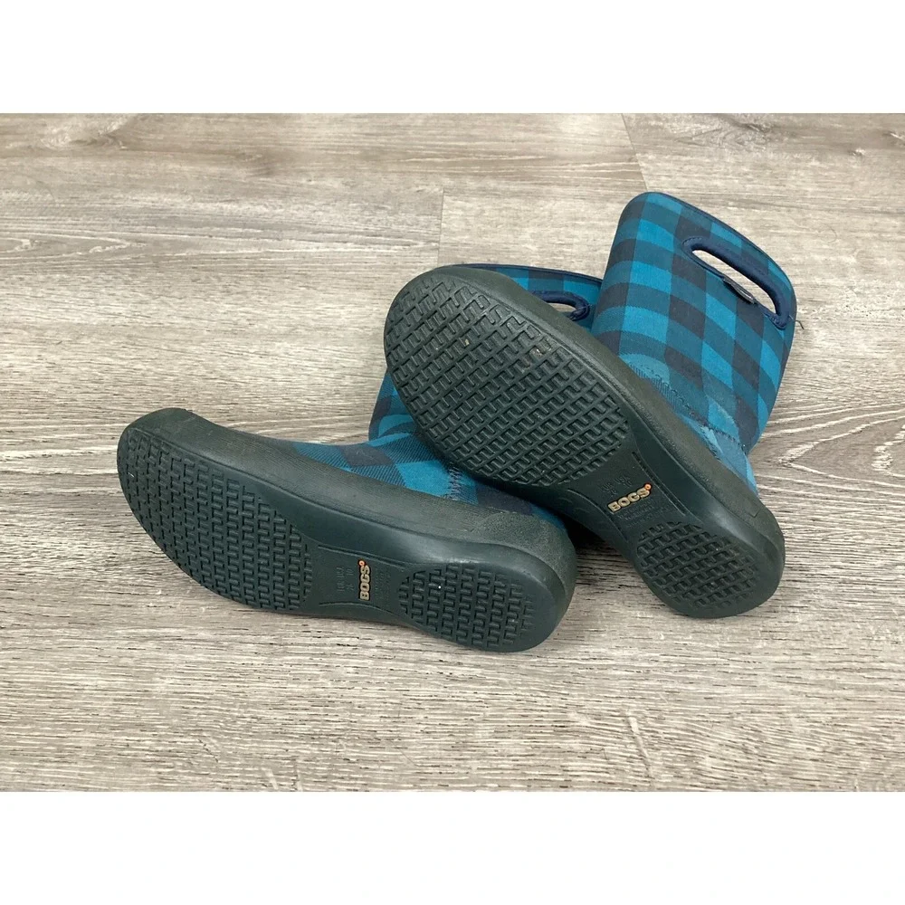 Bogs Summit Buff Blue Black Plaid Boots Youth Size 10 Winter Boots 71678